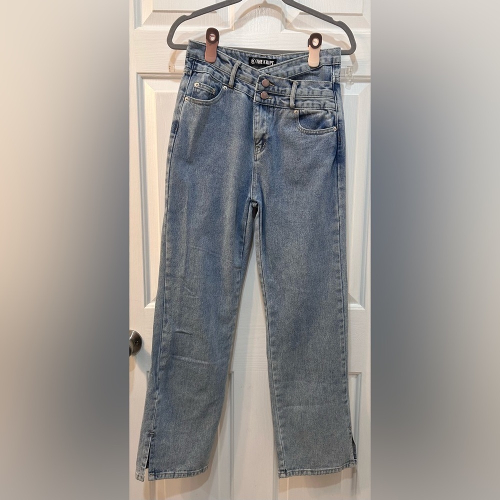 The Kript Asymmetrical Waist Straight Leg Jeans Women 28x29 Retro Grunge Hipster